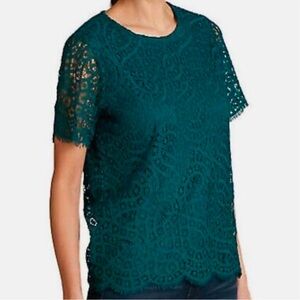 Philosophy Green Lace Short Sleeve Top Sz L
